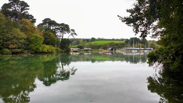 Looking across to Pascoe's Boatyard from St Just Holy Well, St Just in Roseland near St Mawes